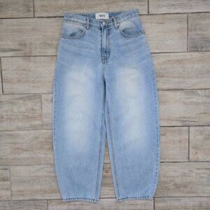 Taste Lightwash Barrell Jeans Women Faded Blue High Rise K Pop Tapered Ankle S